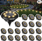 20-Pack Solar Ground Disk Lights, Warm White Waterproof LED