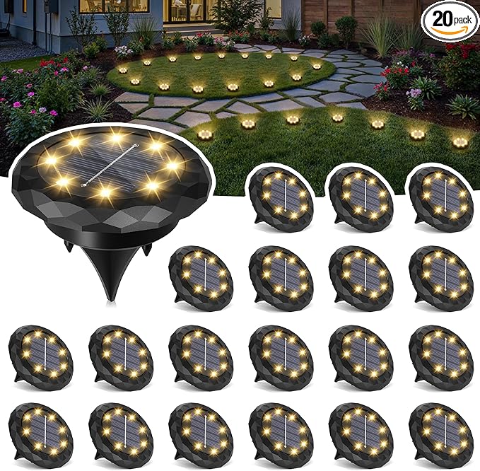 SOLPEX Mini Solar Ground Lights, 20 Pack Solar Lights Outdoor Waterproof, Landscape Lighting for Garden Pathway Driveway Walkway (Warm White)