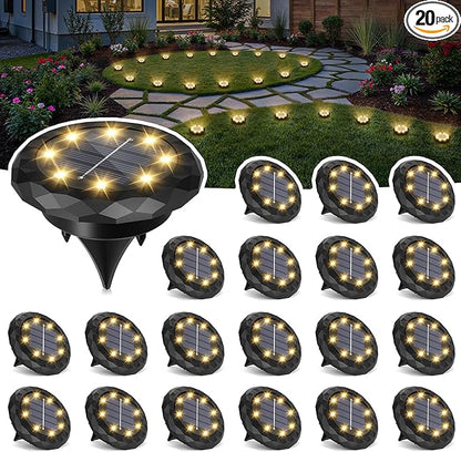SOLPEX Mini Solar Ground Lights, 20 Pack Solar Lights Outdoor Waterproof, Landscape Lighting for Garden Pathway Driveway Walkway (Warm White)