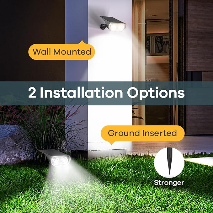 Linkind Solar Lights Outdoor Waterproof IP65, StarRay Dusk-to-Dawn Outdoor Solar Lights, 3 Lighting Modes Solar Spot Lights Outdoor for Garden, Yard, Landscape (Daylight, 2 Pack)