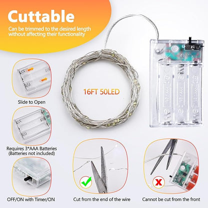 4-Pack 16ft Christmas LED String Lights, Waterproof Timer Lights
