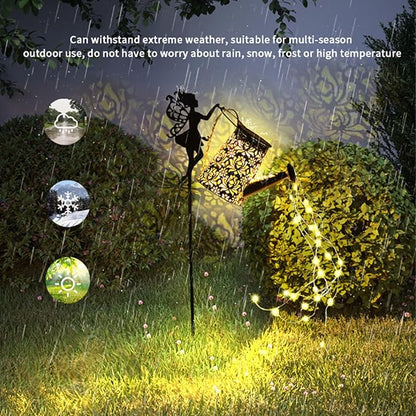 Solar Fairy Kettle Light,Solar Fairy Decorative Pile Light With Watering Can Decorative Metal Outdoor Decorations,IP65 waterproof chandelier landscape lamp,Suitable for Courtyard,Path,Lawn,Terrace