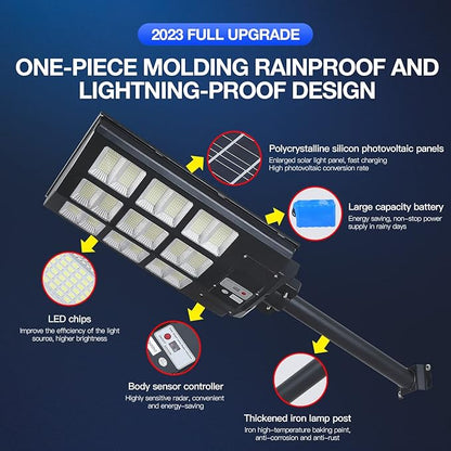 Solar Street Lights Outdoor, IP67 Waterproof Wall-Mounted LED Flood Light with Motion Sensor & Remote Control - Auto Dusk to Dawn Security Lighting for Patio, Garden, Garage, Courtyard