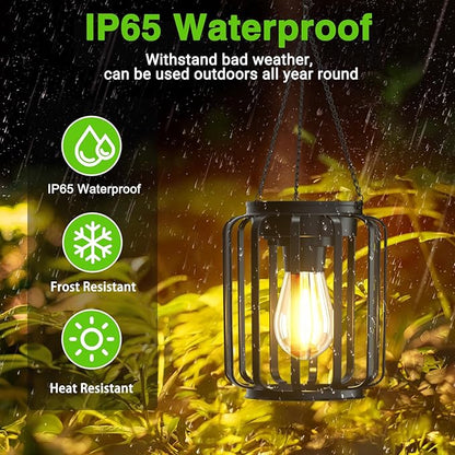 2 Pack Solar Lanterns Outdoor Waterproof, Upgraded Metal LED Lanterns, Warm Light, Auto On/Off, Brighter Hanging Solar Lantern for Yard Patio Pathway Porch Garden Decor (Columnar)