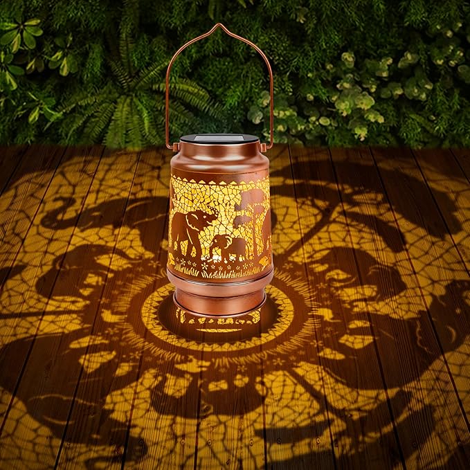 Elephant Solar Lanterns Outdoor Waterproof - Wxiben Elephant Decor for Garden Yard Patio Lawn, Hanging Solar Lights for Outside, Birthday Christmas Mother's Father's Day Gifts for Mum Dad Grandpa