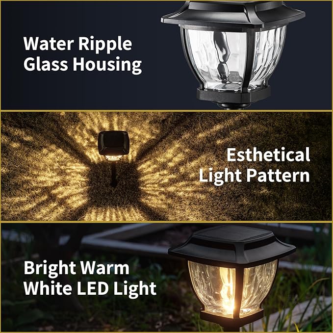 Solar Pathway Lights, Super Bright Solar Lights Outdoor Waterproof, 4 Pack Glass Solar Garden LED Lights, Landscape Lighting Decorative for Path, Yard, Patio, Walkway, Driveway,Slate Black
