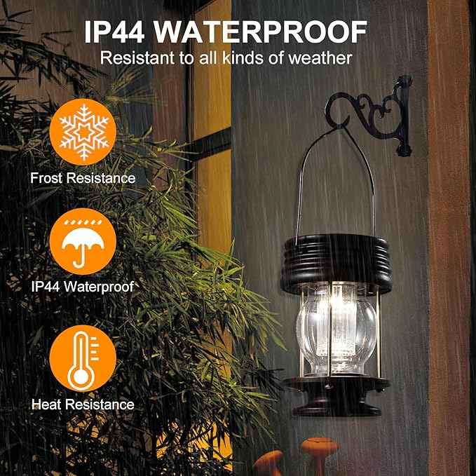 Hanging Solar Lantern Set 2-Pack, Rustic Porch Lighting