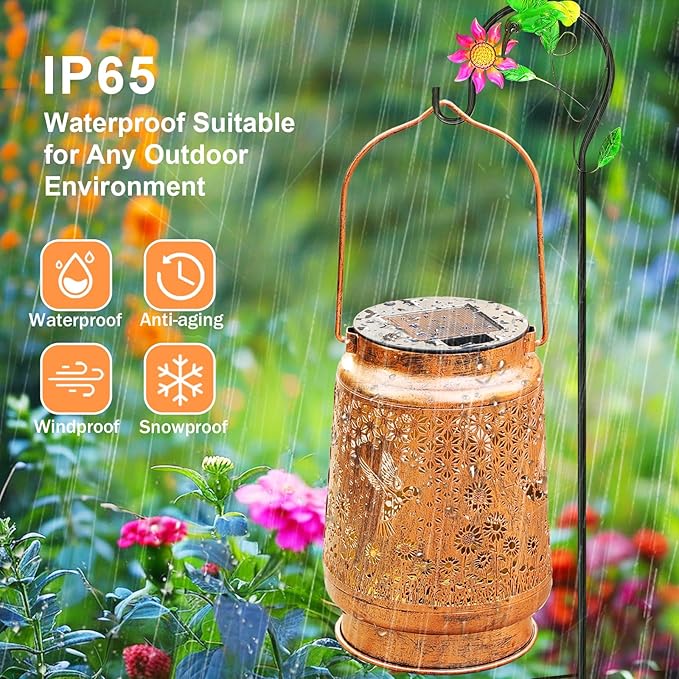 2 Pack Solar Solar Lanterns Outdoor with Shepherd Hook Waterproof Hummingbird Sunflower Garden Decor LED Hanging Light Decor for Yard, Patio, Table, Lawn, Perfect Christmas gift for Mate, Mom, Grandma