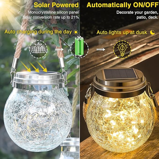 ROSHWEY Solar Lantern Gifts for Women, 2 Pack Hanging Garden Decor Lights Outdoor Waterproof with 30 LED for Halloween Christmas Easter Gift, L Size