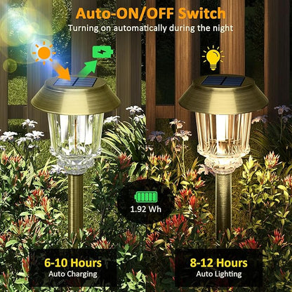 XMCOSY+ Solar Pathway Lights Outdoor - 4 Pack Auto On/Off 10-40 LM Dimmable Waterproof Outdoor Solar Lights for Yard Pathway Garden Driveway Walkway (Bronze)