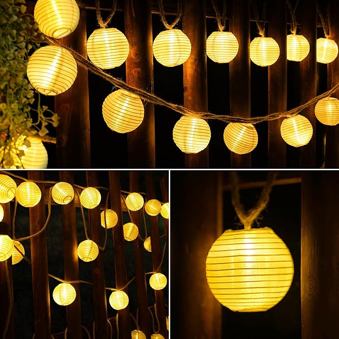 Lantern String Lights Plug in- 40ft 40LED 2700K Warm White Mini Lantern Lights Waterproof, Hanging Hemp Rope String Lights Indoor Outdoor with Remote, Timer for Porch Fence Balcony