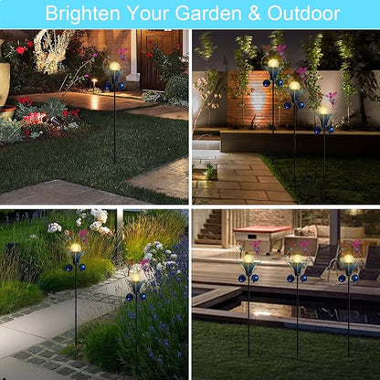 VCUTEKA Solar Lights Outdoor Metal Garden Stake Waterproof Crackle Glass Globe Garden Decor Fairy for Pathway, Lawn, Patio, Yard