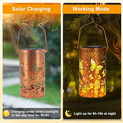 Butterfly Solar Lanterns Outdoor Waterproof Hanging Lights, Butterfly Gifts for Women Mom Grandma, Metal Decorative LED Solar Lanterns for Yard Patio Porch Balcony Garden Decor
