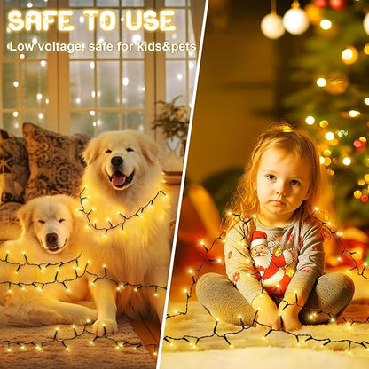 Christmas Lights Outdoor Battery Operated String Lights Total 100LED 33Ft with Timer 8 Modes 16.4Ft*2 Waterproof Outdoor Indoor for Christmas Decor, Warm White, 2-Pack