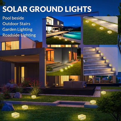 6 Pack Solar Brick Lights Landscape Path Light Garden Decoration Yard Paver Road Lighting Recessed Paver for Garden, Pathway, Patio, Walkway Decor