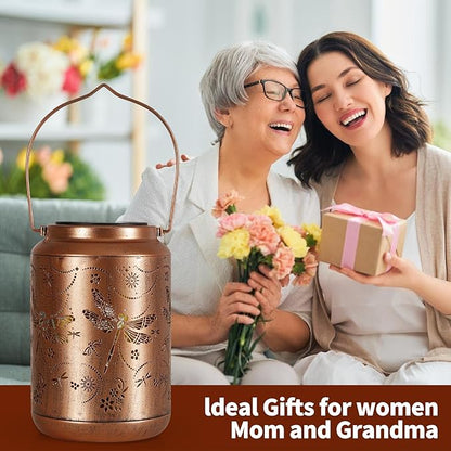 Dragonfly Solar Lanterns Outdoor,Metal Hanging Solar Lights with Dragonfly Projection-Waterproof Garden Decor for Yard,Patio,Backyard,Porch-Gifts for Women,Mom,Grandma,Sister