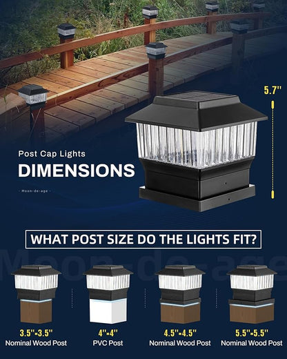 RGB&Warm Solar Post Cap Lights 50 Lumen, Outdoor 4x4 3.5x3.5 4.5x4.5 or 5.5x5.5 Led Fence Deck Patio Garden Post Lights for Christmas Halloween Parties(Black, 4 Pack)