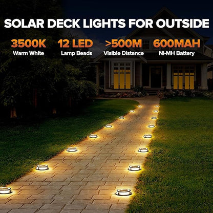 LUTEC 2 Pack Solar Deck Lights, 12 LEDs IP65 Waterproof Solar, Outdoor Driveway Marker Lights for Step, Sidewalk, Pathway, Patio, Garden(Warm White)