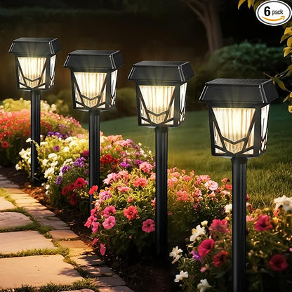 Raynic Solar Pathway Light, USB-C Rechargable, 36H Long Lasting, 6 Pack 2X Brighter Solar Lights Outdoor Waterproof IP66, Auto On/Off Pathway Lights for Walkway Path Yard Lawn Decor, Warm White