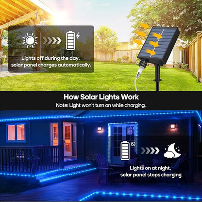 ICRGB Solar Pool Lights for Above Ground, 66FT 200LED 1800mAh Solar Rope Lights Outdoor, IP67 Waterproof Blue String Light with Remote, 8 Modes & Timing, Pool Garden Patio Fence Walkway Christmas