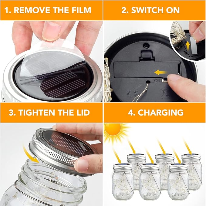 Mlambert Mason Jar Solar Lights -30 LED, 6 Pack Hanging Solar Lanterns Outdoor, Waterproof Fairy Lights for Patio Garden, Warm White
