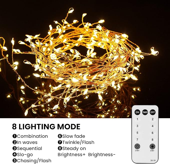 Dailyart 200 Led Fairy Lights - 16.4FT Battery Operated String Lights with Remote, 8 Modes, Waterproof for Bedroom, Christmas Tree & Wreath Decoration
