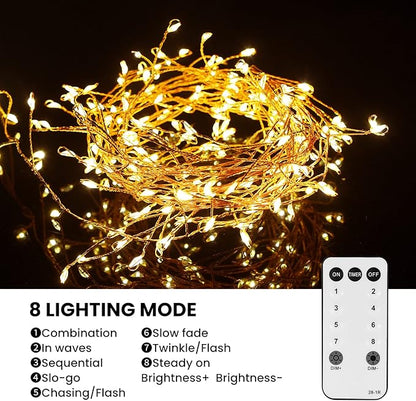 Dailyart 200 Led Fairy Lights - 16.4FT Battery Operated String Lights with Remote, 8 Modes, Waterproof for Bedroom, Christmas Tree & Wreath Decoration