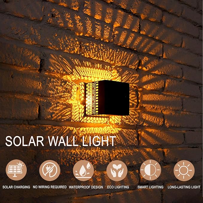 Retro Solar Table Lantern Outdoor Waterproof, Solar Projection Desk Lamp for Courtyard Metal Tabletop Light Desktop Decorative Lamp-Atmosphere Landscape Garden Light (Warm White)