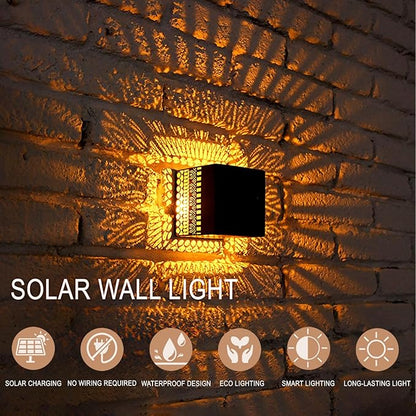 Retro Solar Table Lantern Outdoor Waterproof, Solar Projection Desk Lamp for Courtyard Metal Tabletop Light Desktop Decorative Lamp-Atmosphere Landscape Garden Light (Warm White)