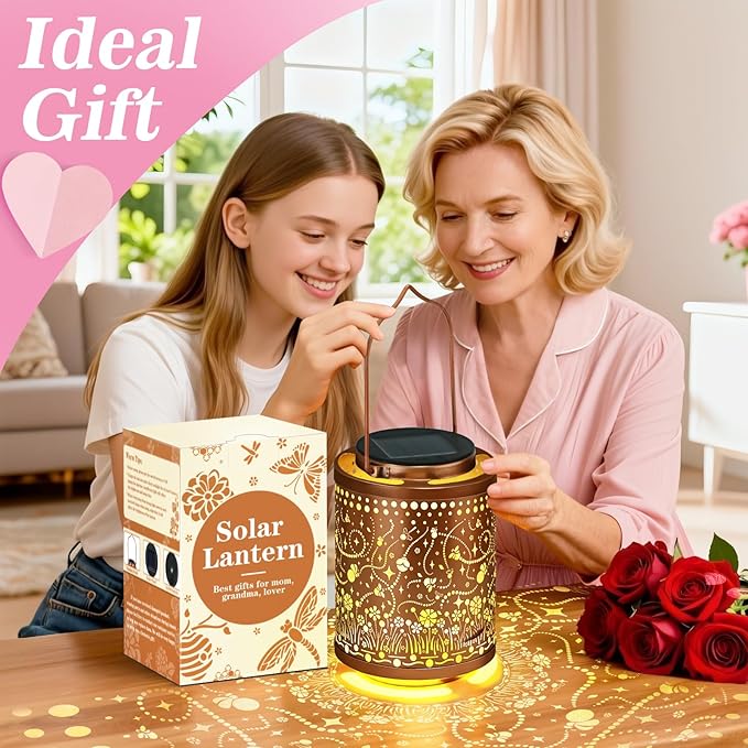 Birthday Gifts for Women Mom Grandma, Firefly Gardening Gifts for Women, Solar Lantern Outdoor Waterproof Garden Decor Hanging Solar Lights Yard Decorations Outdoor, Backyard, Patio