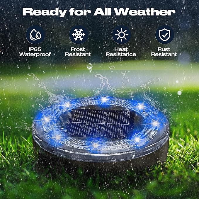 Mini Solar Ground Lights, 12 Pack Solar Lights Outdoor Waterproof, Upgraded LED Flat Landscape Lighting for Outside Pathway Garden Patio Yard Driveway,Blue