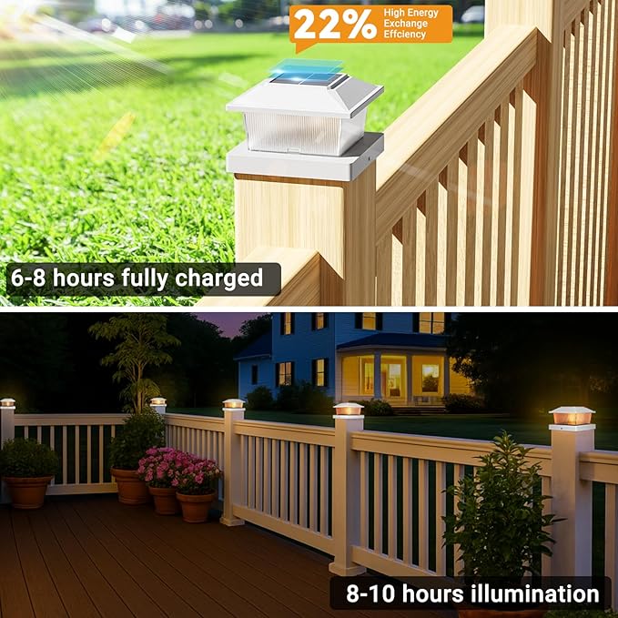 btfarm 4x4 Solar Flame Post Cap Lights Outdoor, 4 Pack Flickering Flame Deck Fence Post Lights, Waterproof Solar Powered Lighting Outside Fit 4x4 3.5x3.5 Wooden/Vinyl for Porch Patio Garden
