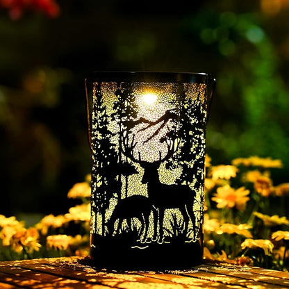 Solar Lantern Outdoor Waterproof Deer Garden Decor Birthday Gifts for Women Mom Grandma Hanging Solar Lights Metal Decoration Outside for Yard Patio Backyard Porch