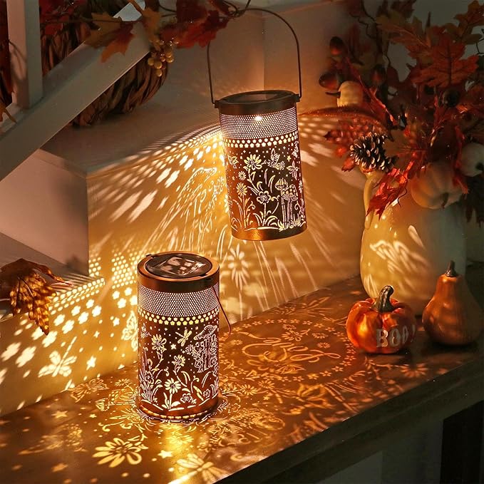 Solar Lantern Outdoor Waterproof, Metal Butterfly, Hummingbirds, Dragonflies, Frogs, Turtles, Flowers, Mushrooms, Garden Decor for Yard, Patio, Lawn, Porch, Backyard, Gifts for Women