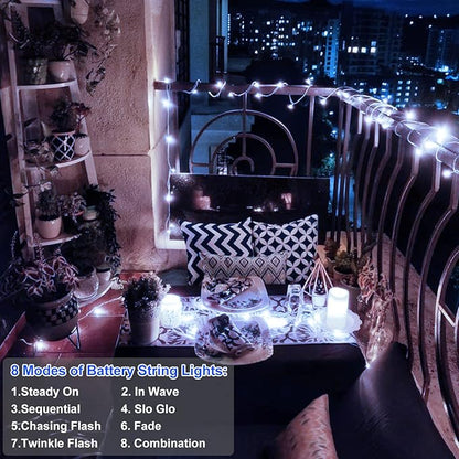 4 Pack Battery Operated Christmas String Lights,16.5Ft 50LED Tree Lights Timer Auto On/off Clear Wire Christmas Lights,8 Modes Fairy Lights Indoor Outdoor Light for Xmas Tree Wreath Garden Patio Deck
