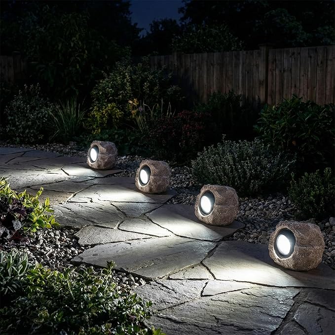 Solar Rock Lights, 4 Pack Solar Powered Waterproof LED Spotlights Decorative for Outdoor Garden, Pathway, Walkway, Yard, Landscape, Patio (Cool White)