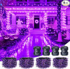 4-Pack 132ft Halloween LED String Lights, Waterproof Timer Lights