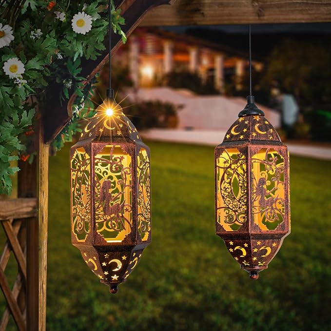 Go2garden 12.4" Solar Outdoor Lanterns Waterproof Garden Gifts Women, Moon Solar Outdoor Lights for Balcony,Backyard Porch Mothers Day Gifts for Mom, Grandma(2Pack, Red Copper)