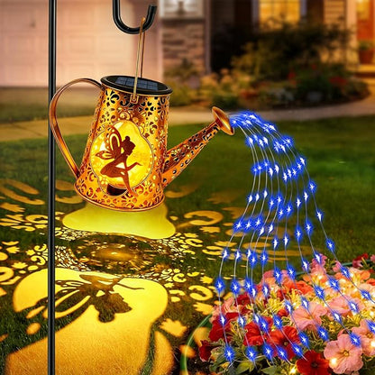 Solar Watering Can Lights, Unique Fairy Gifts for Women Mom Grandma Birthday, Waterproof Outdoor Garden Decor Large Hanging Solar Lantern Fairy Lights for Patio Porch Yard Flowerbed Pathway (Blue)