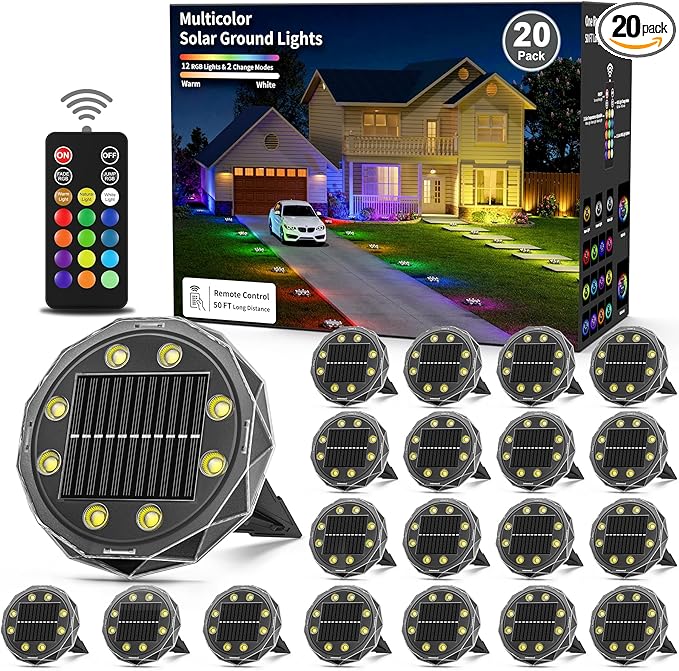 20-Pack In-Ground Solar Lights, Flat LED Garden
