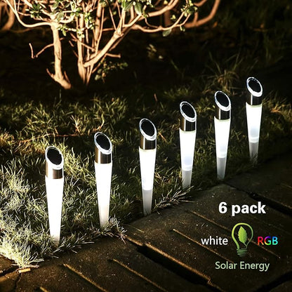 pearlstar Solar Lights Outdoor Garden Pathway Lights LED White&Color Changing Landscape Lighting Waterproof for Path Lawn Patio Yard Walkway Driveway,4 LED Bulbs& 2 Lights Effect (6pack)