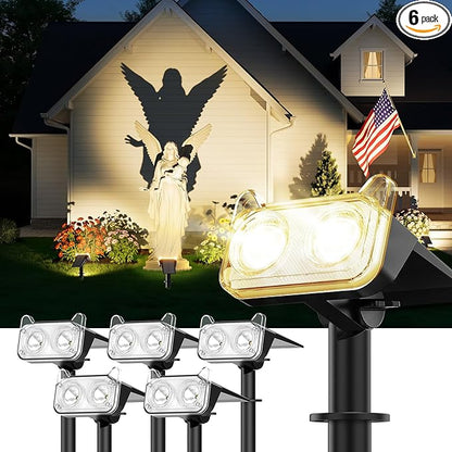 LETMY Solar Spot Lights Outdoor Waterproof with Bigger LED, 6 Pack 135°Adjustable Solar Lights Outdoor, 2-in-1 Wall Lights & 2 Modes Landscape Spotlights for Tree Yard Pathway Garden Decor(Warm White)