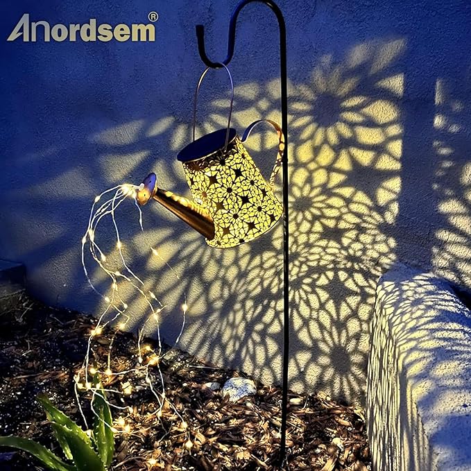 Anordsem Solar Watering Can Lights: Metal Flower Lantern Outdoor with Hook - Waterproof Garden Art Hanging Decoration for Yard Patio Lawn - Christmas Birthday Gifts for Women Mom Grandma