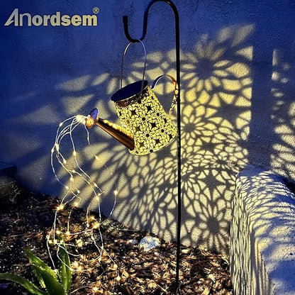 Anordsem Solar Watering Can Lights: Metal Flower Lantern Outdoor with Hook - Waterproof Garden Art Hanging Decoration for Yard Patio Lawn - Christmas Birthday Gifts for Women Mom Grandma