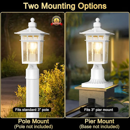 Dusk to Dawn Outdoor Post Lights, Waterproof Lamp Post Light Fixture, Aluminum Lamp Posts Outdoor Lighting Pole Lantern for Outside Yard Patio Pathway Garden Deck, Hard Wired (2 Pack, White)