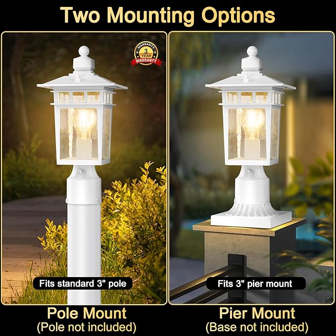 Dusk to Dawn Outdoor Post Lights, Waterproof Lamp Post Light Fixture, Aluminum Lamp Posts Outdoor Lighting Pole Lantern for Outside Yard Patio Pathway Garden Deck, Hard Wired (1 Pack, White)