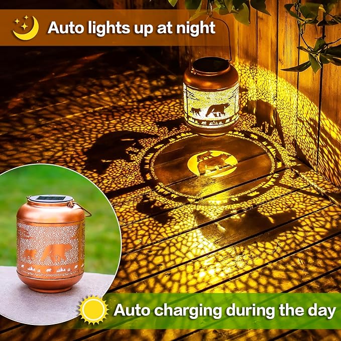 Bear Solar Yard Lanterns, Rustic Waterproof LED