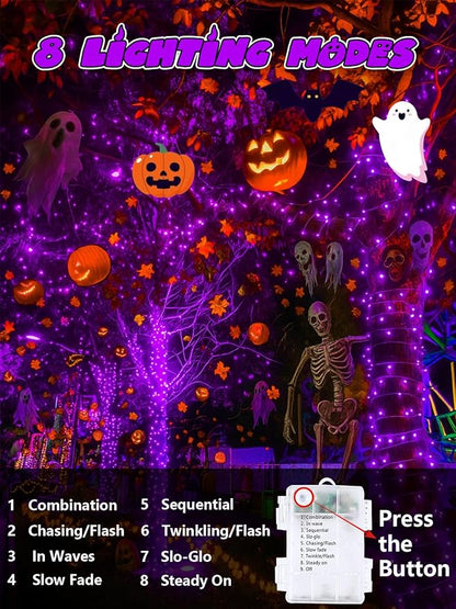 Christmas String Lights Battery Operated with Auto Timer, 33FT 100 LED Waterproof Purple Twinkle Lights, 8 Modes Fairy Lights for Indoor ＆ Outdoor Party Bedroom Garland Tree Yard Christmas Decorations