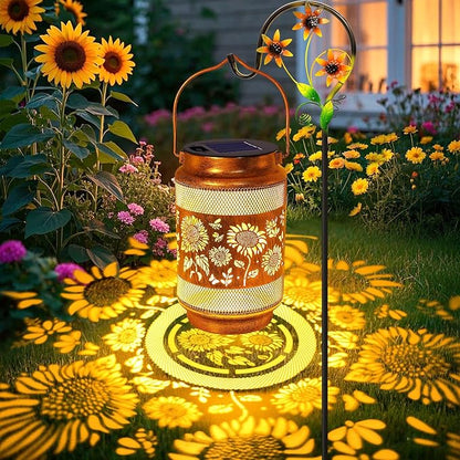 Sunflower Solar Lanterns Outdoor Waterproof with Shepherd Hook, Sunflower Birthday Gifts for Women Mom Grandma, Metal Solar Hanging Lights Garden Decor for Outside Yard Patio Pathway