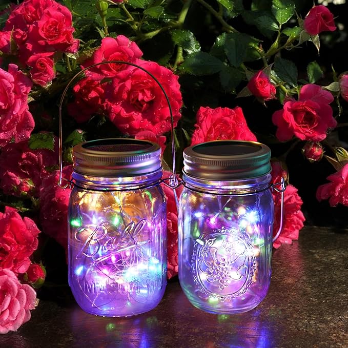 ZNYCYE Solar Mason Jar Lights, 12 Pack 30 LED Firefly Fairy String Lights, Waterproof Outdoor Solar Mason Jar Lid Lights with Hangers(NO Jars) for Patio Garden Yard Wedding Decoration - Multicolor